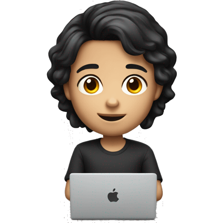 Memoji a 10 year old boy with dark hair typing on a laptop emoji