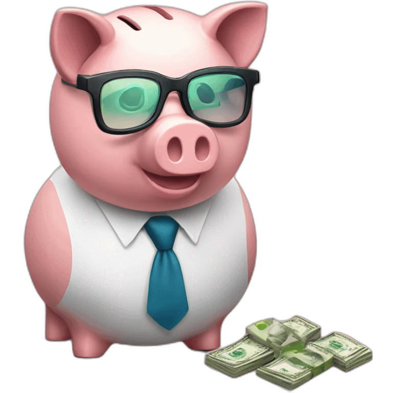 piggy bank with glasses and money emoji