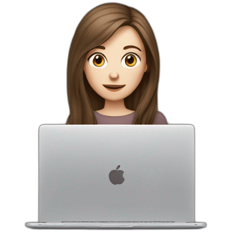 woman with pale skin and brown long hair hiding behind a very large laptop emoji