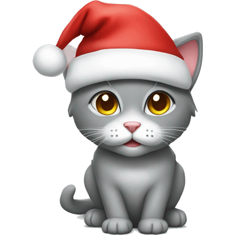 Grey cute Cat with Santa hat emoji