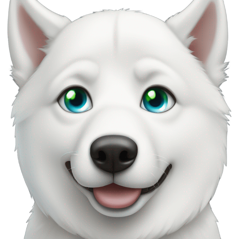 White husky with 1 blue and 1 green colored eyes emoji