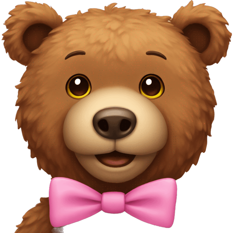 a brown teddy bear with a pink bow around its neck emoji