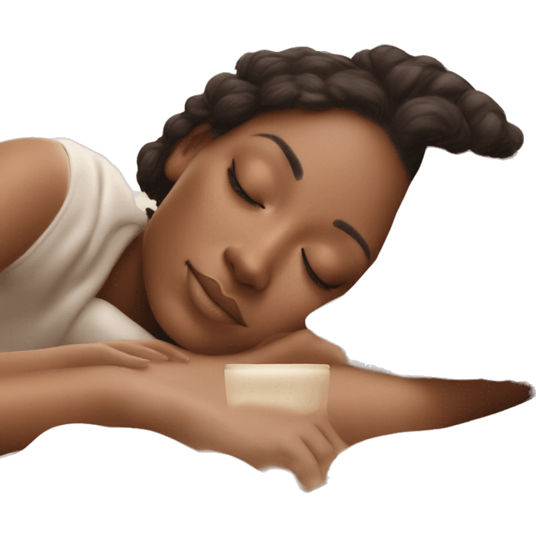 pretty light skinned brunette girl sleeping with cream coloured moisturiser on her face soft textures emoji