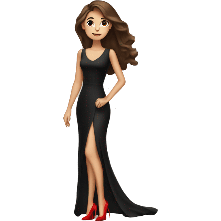 A tall brown hair girl with long black dress and red heels emoji