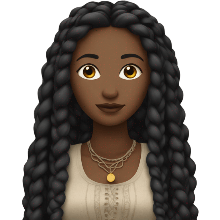 black woman with black boho braids and crop top emoji