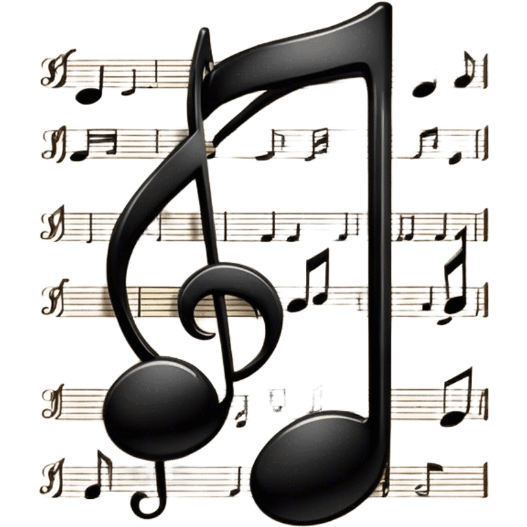 Cinematic Realistic Music Notes, crisp black ink on vintage sheet music, slightly curled edges, soft candlelight casting subtle shadows, glowing with an artistic and nostalgic charm. emoji