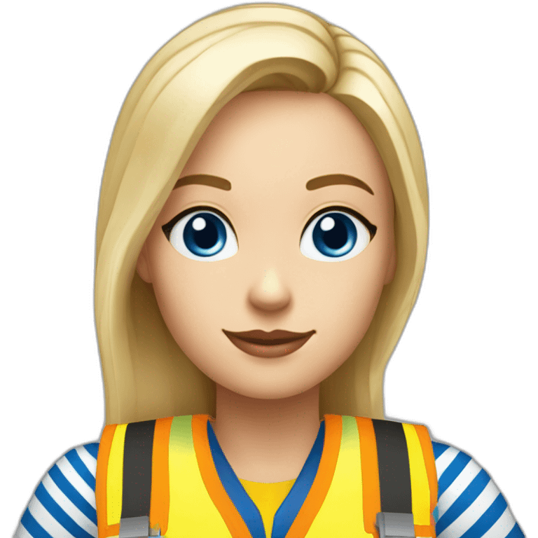 Ikea coworker blue eyes blond woman blue stripes t-shirt and yellow security vest emoji