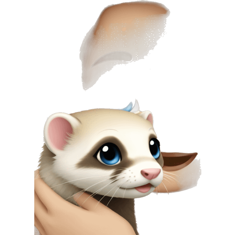 Ferret in hands of a blond girl with blue eyes and long eyelashes  emoji