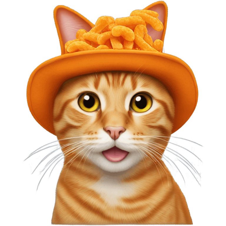 orange cat with a cheetos hat emoji