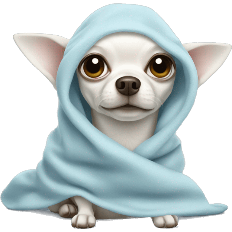 white chihuahua in a light blue blanket emoji