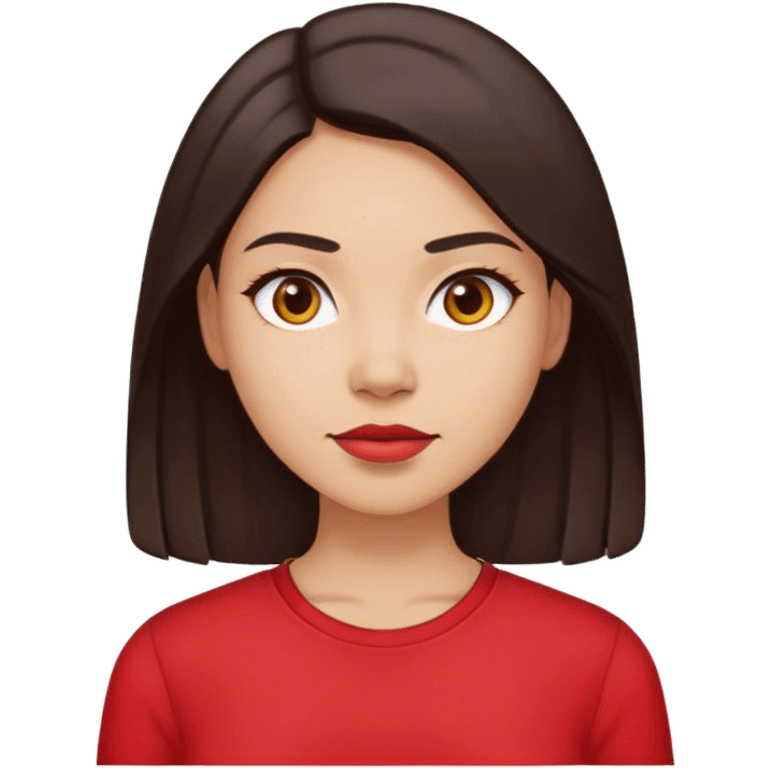 woman with light skin, straight dark brown hair with middle part red shirt  emoji