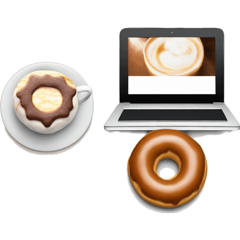 Laptop with pumpkin spice latte and a cinnamon donut  emoji