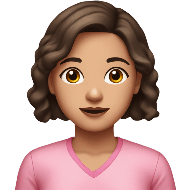 portrait of brunette girl with brown eyes wearing pink. Girl who just had heart surgery emoji