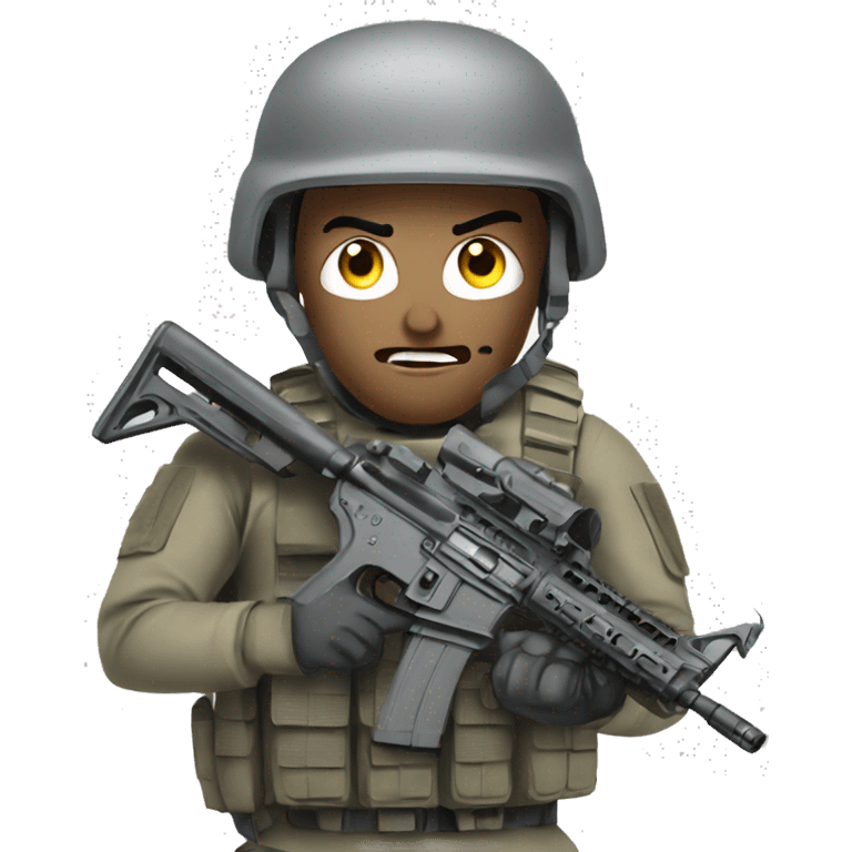 Angry Soldier with AR15 dressed in gray tactical gear emoji