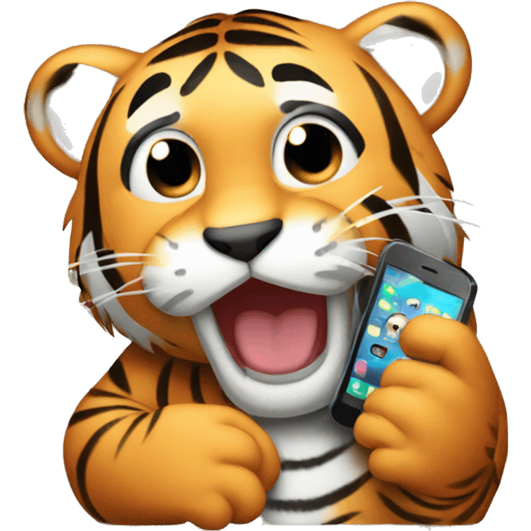 a tiger being cute on its phone emoji