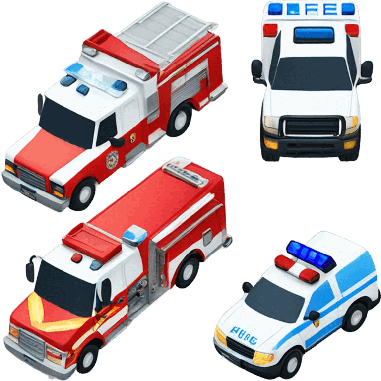 Fire truck, police car, and ambulance emoji