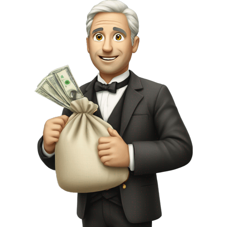 photorealistic aristocrat with money bag in his hands emoji