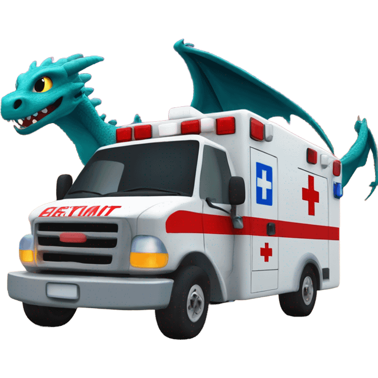 Night fury dragon driving an ambulance inside ambulance as an Emt emoji