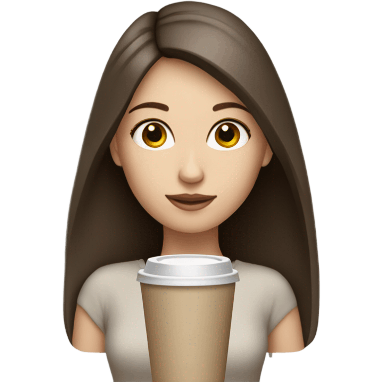 Pretty Pale brunette straight hair drinking coffee emoji