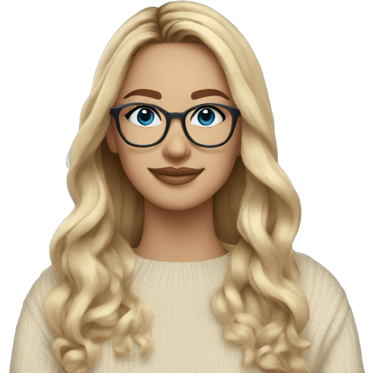 Side profile Blonde balayage long hair white women beige sweater blue eyes wearing glasses  emoji