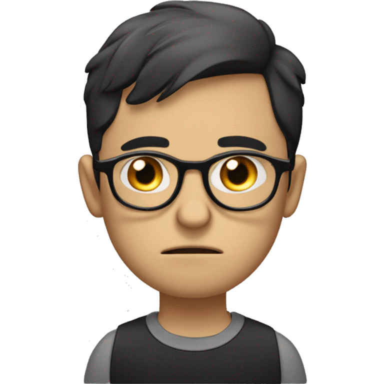 Sad Emote: A white boy with short black hair and black-framed glasses, with a tear rolling down his cheek and a frown on his face. emoji