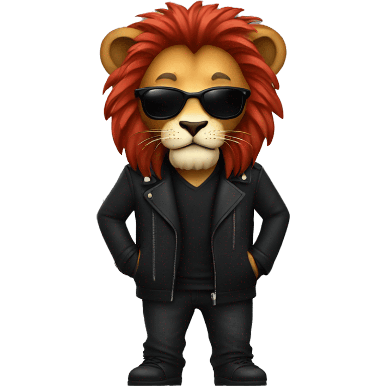 A lion with red hair , black sunglasses and black jacket  emoji