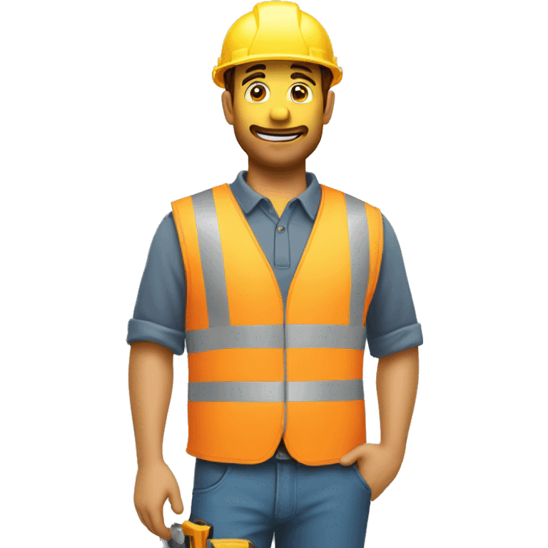 Construction worker asking a question with a question mark upstairs with a safety vest emoji