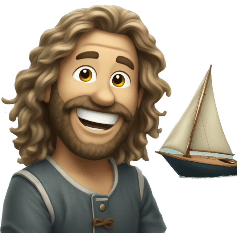 Long haired laughing man sailing SCAMP sailboat  emoji