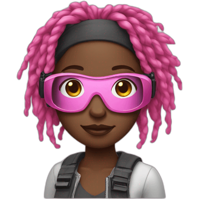 black girl with pink locs wearing VR headset emoji