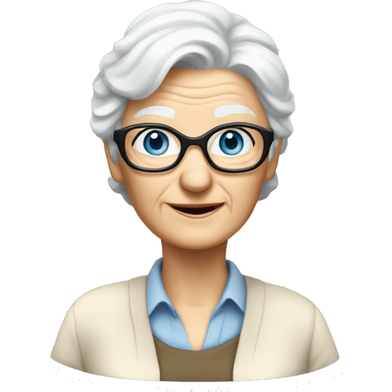 old white lady from ireland with blue-eyes, black-glasses white hair, and like biologist (like khaki short sleeve button down shirt and a khaki pants)  emoji