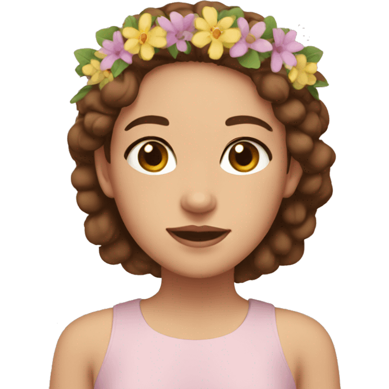 girl with brown hair, brown eyes, flower crown emoji