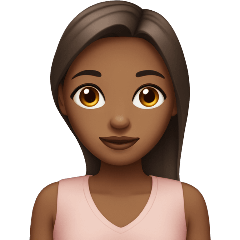 brown skin girl, almond shaped eyes, brown eyes, long straight hair emoji