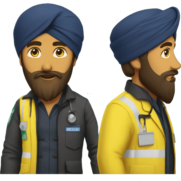 Sikh man with beard wearing a black turban and a yellow paramedic jacket emoji