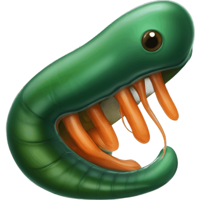 Eight-eyed Dark green and orange medicinal leech with oral suction and caudal suction emoji