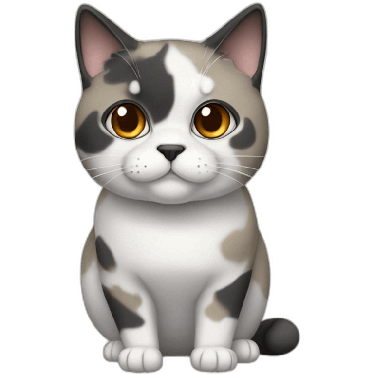 senior fat diluted calico cat, white chin, black nose, grey ears, grey and white emoji