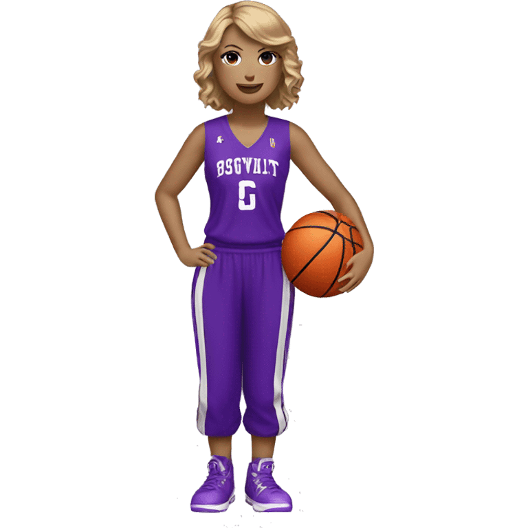 Taylor Swift holding trophy wearing purple basketball uniform  emoji