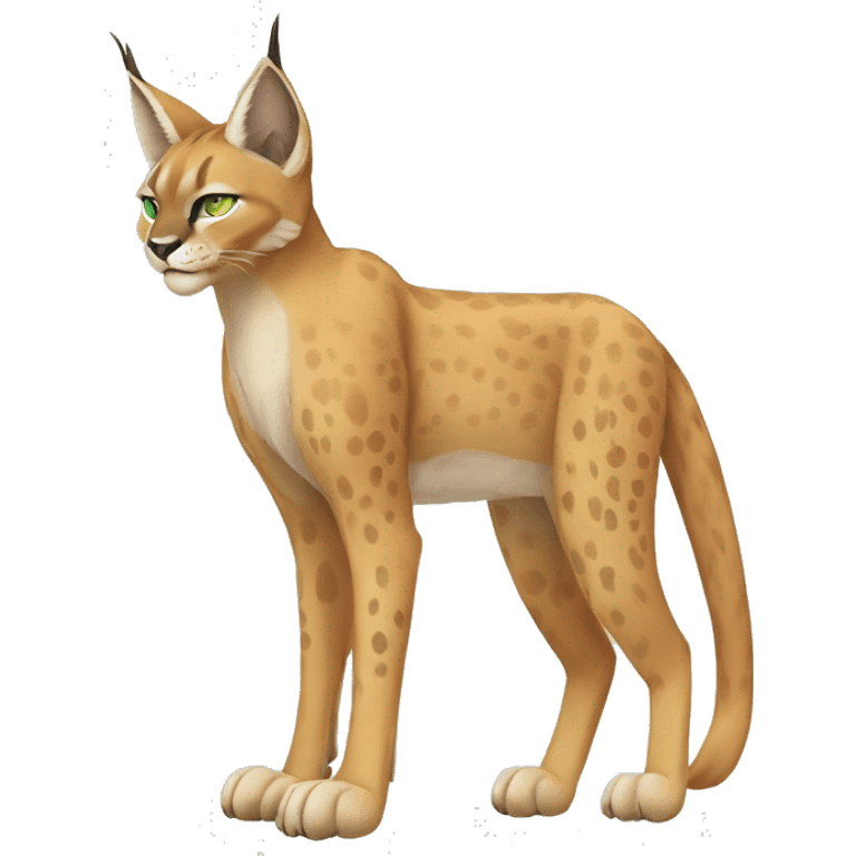 Beige Lynx-Caracal-Fakemon-hybrid with orange points with spots, green eyes brown toes, and short tail, full body emoji