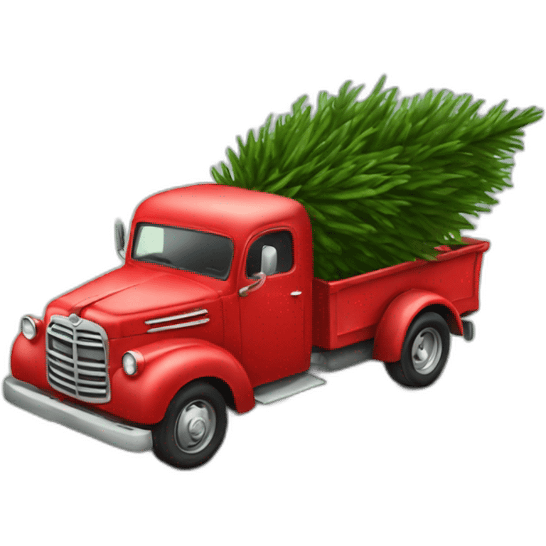 Little red truck hauling a Christmastree emoji