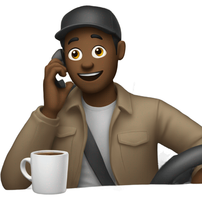 Driving having a coffee and talking on the phone emoji