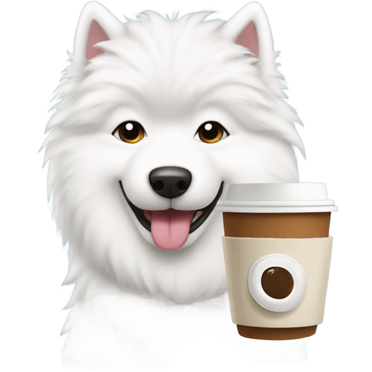 Samoyed with a cup of coffee emoji