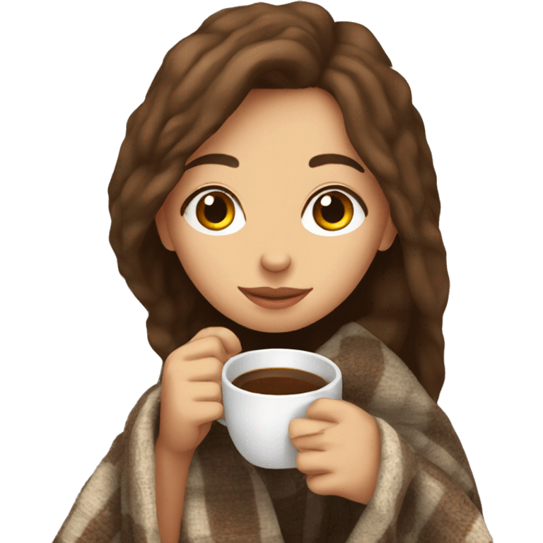 Brown hair Girl drinking coffee, with a cozy blanket emoji