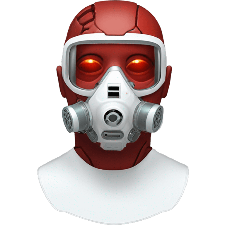 Red skin cyborg head with white respirator mask and circuitry emoji