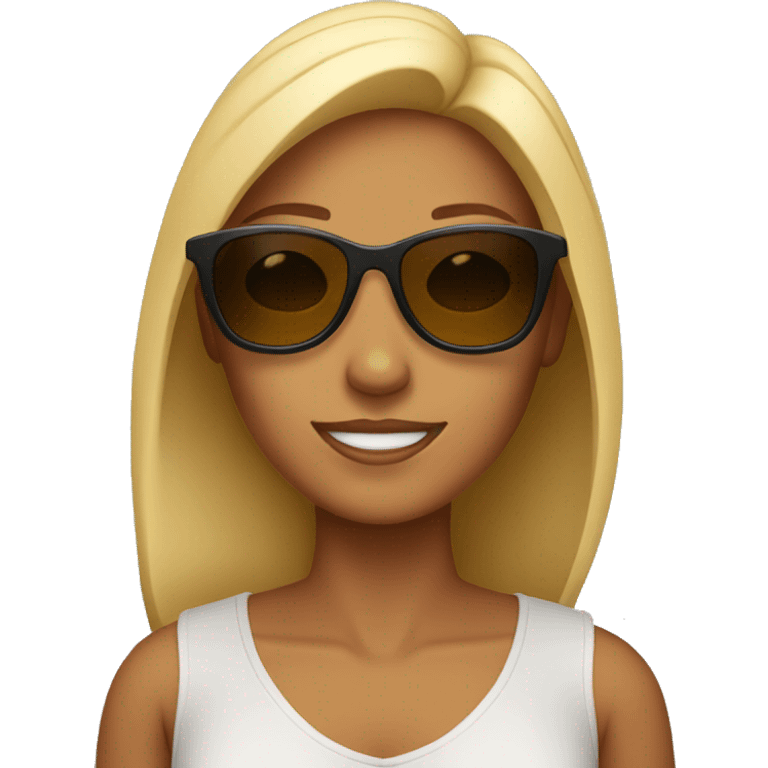 Woman with sunglass tan emoji