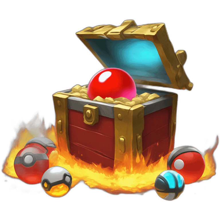 Pokemon Game LootCase Color Red Fire Flame Rich Treasure Legendary Epic Pokeballs and Pokemons Inside this have Shiny Glow emoji