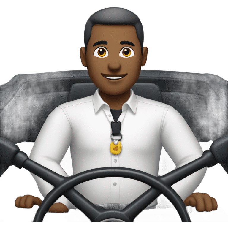  man with white button-down shirt behind a steering wheel emoji