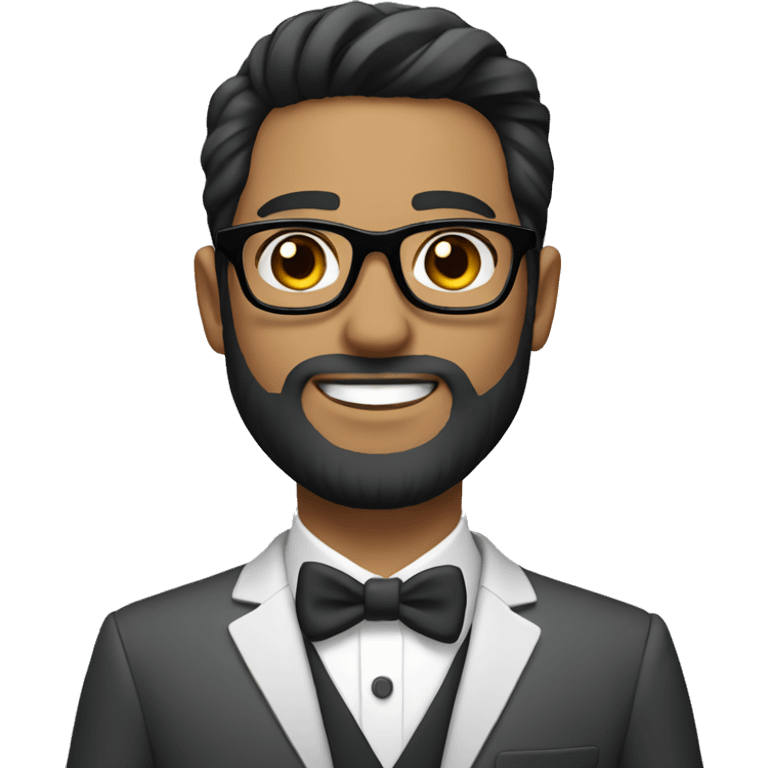 groom with dark hair a beard and glasses light skin emoji