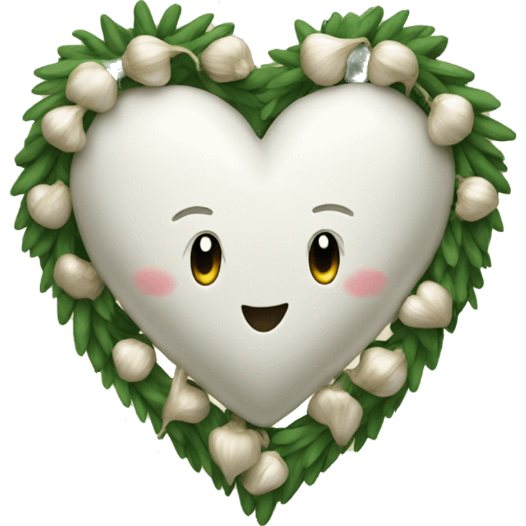 white heart adorned with garlic garland emoji