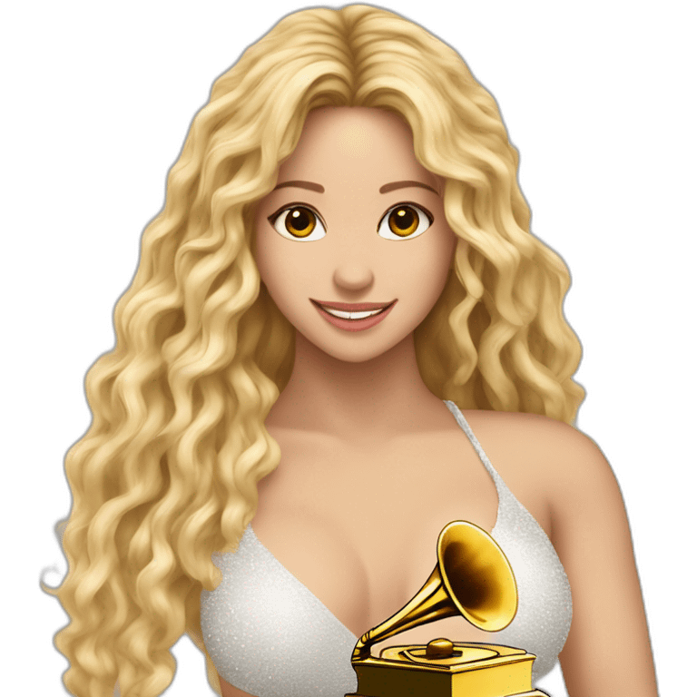 Shakira alzando un Grammy en las manos emoji