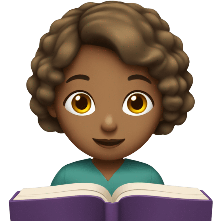 Brown haired girl reading an English  book  emoji