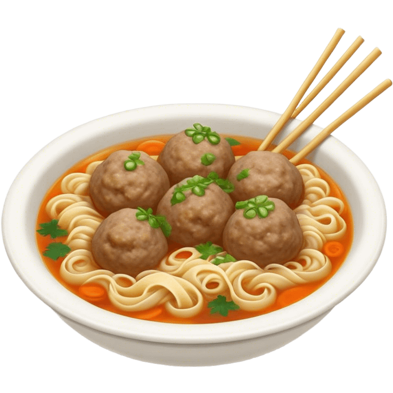 Cinematic Realistic Bakso Dish Emoji, showcasing savory meatball soup with noodles rendered with detailed textures and warm, inviting lighting. emoji